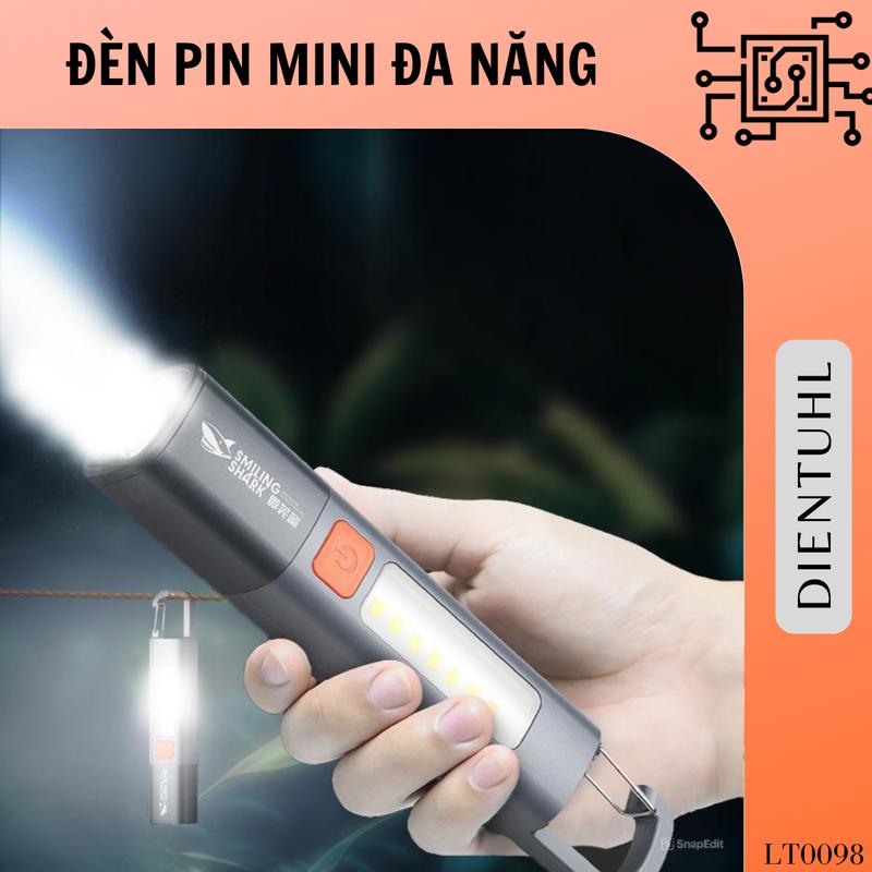Đèn pin LED, Cá mập cười, Thu phóng Có Thể Mở Rộng 1200mAh, với ánh sáng COB bên và móc, sạc USB Đèn pin LED, Cá mập cười, Thu phóng Có Thể Mở Rộng 1200mAh, với ánh sáng COB bên và móc, sạc USB