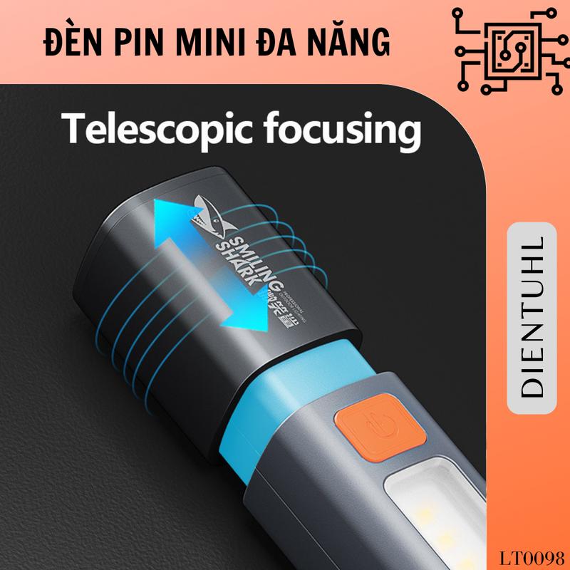 Đèn pin LED, Cá mập cười, Thu phóng Có Thể Mở Rộng 1200mAh, với ánh sáng COB bên và móc, sạc USB Đèn pin LED, Cá mập cười, Thu phóng Có Thể Mở Rộng 1200mAh, với ánh sáng COB bên và móc, sạc USB